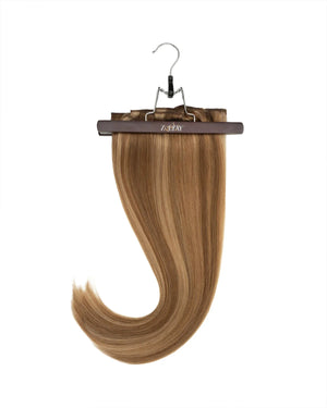 Beige blonde and brown hair extensions with a smooth multi tone finish