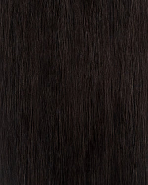 Natural black clip in hair extensions made from soft human hair by Zulfay Hair