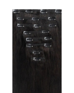 Human hair black clip in extensions silky smooth and tangle free finish