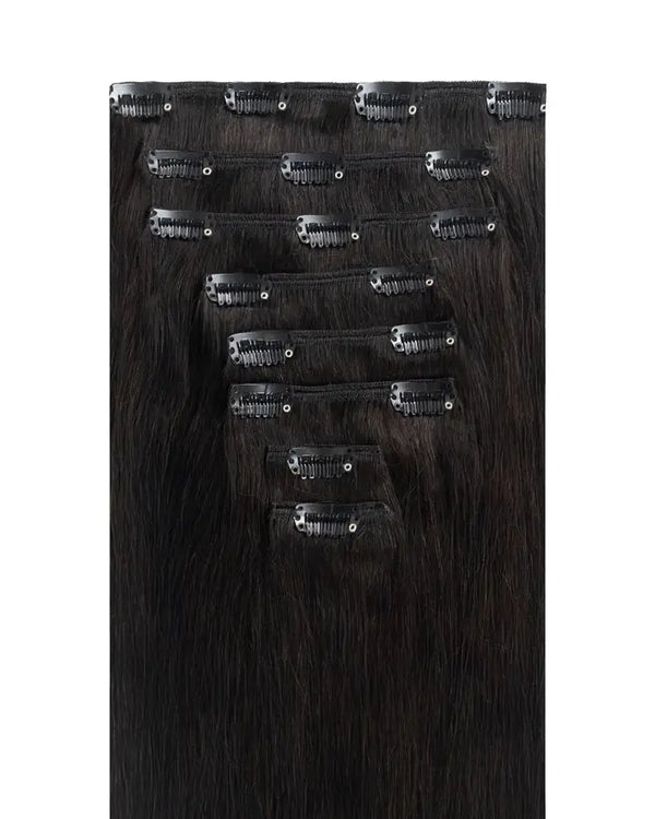 Human hair black clip in extensions silky smooth and tangle free finish