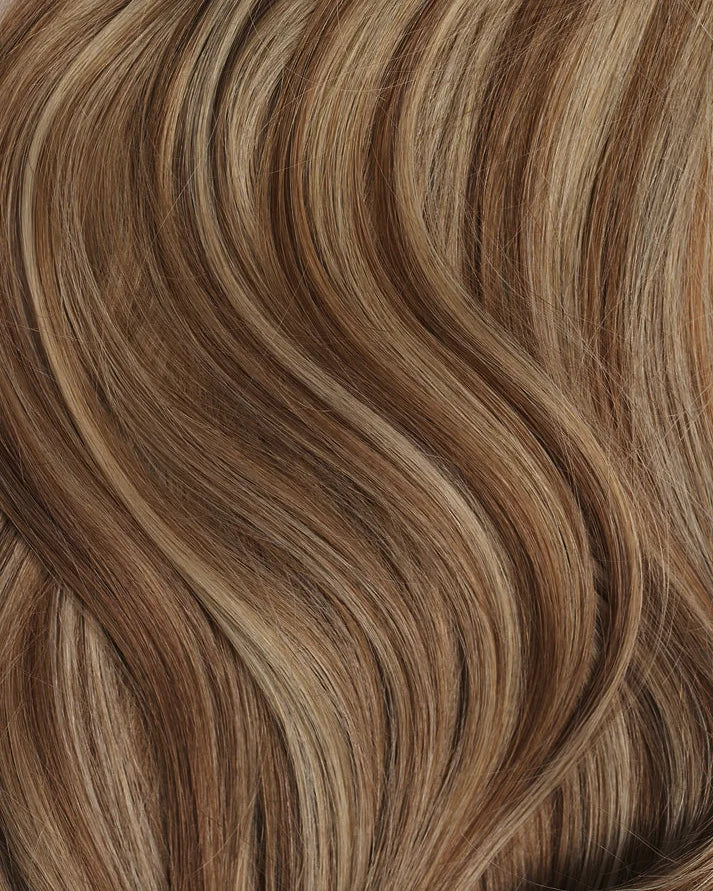 Brown clip in hair extensions with blonde highlights for volume and length