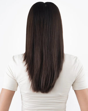 brown clip in hair extensions in dark brown shade for added volume and length