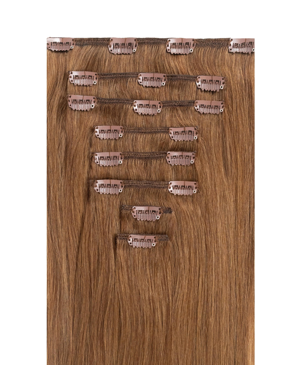 brown clip in hair extensions in ash brown shade adding volume and length