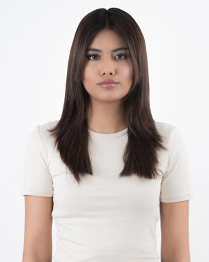 dark brown clip in hair extensions by zulfay hair for everyday styling
