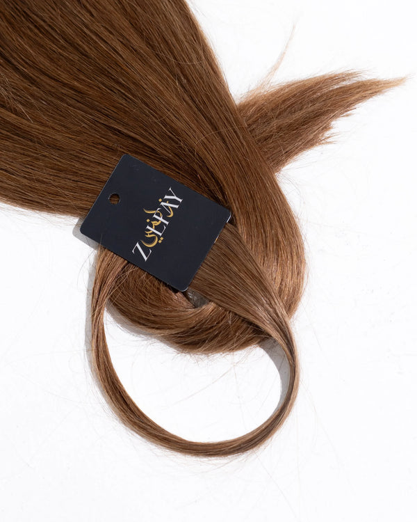 clip in hair extension sample in dark brown shade for accurate colour matching
