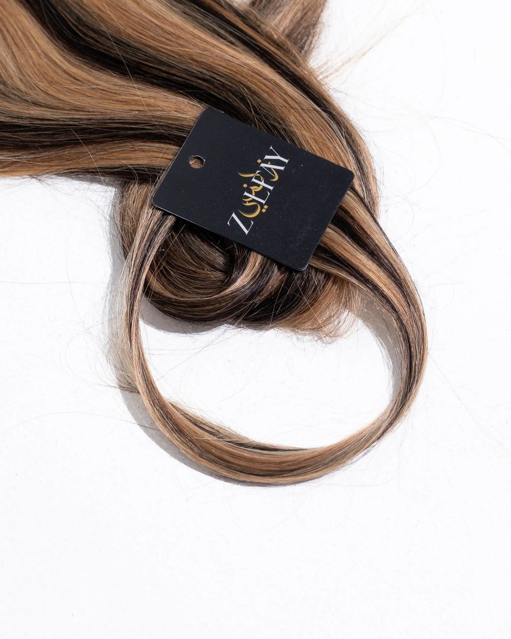 natural black hair extension colour sample with caramel honey highlights 5g for shade testing