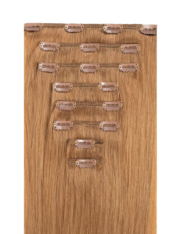 honey brown clip in hair extensions for a warm and natural finish