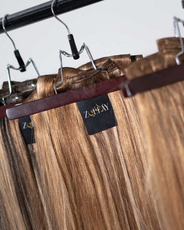 human hair extension colour sample pack chestnut brown with cool blonde highlights for matching
