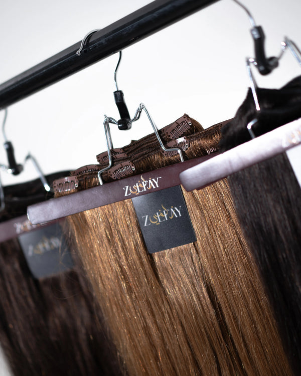 human hair extension colour sample pack in chestnut brown for shade testing