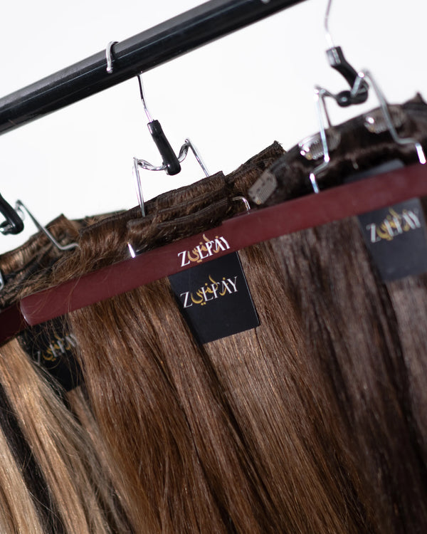 human hair extension colour sample pack in dark brown for shade testing