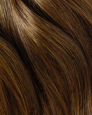 light chestnut brown hair extensions with silky texture and natural shine
