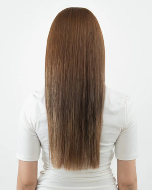 zulfay chestnut brown clip in hair extensions with silky smooth finish